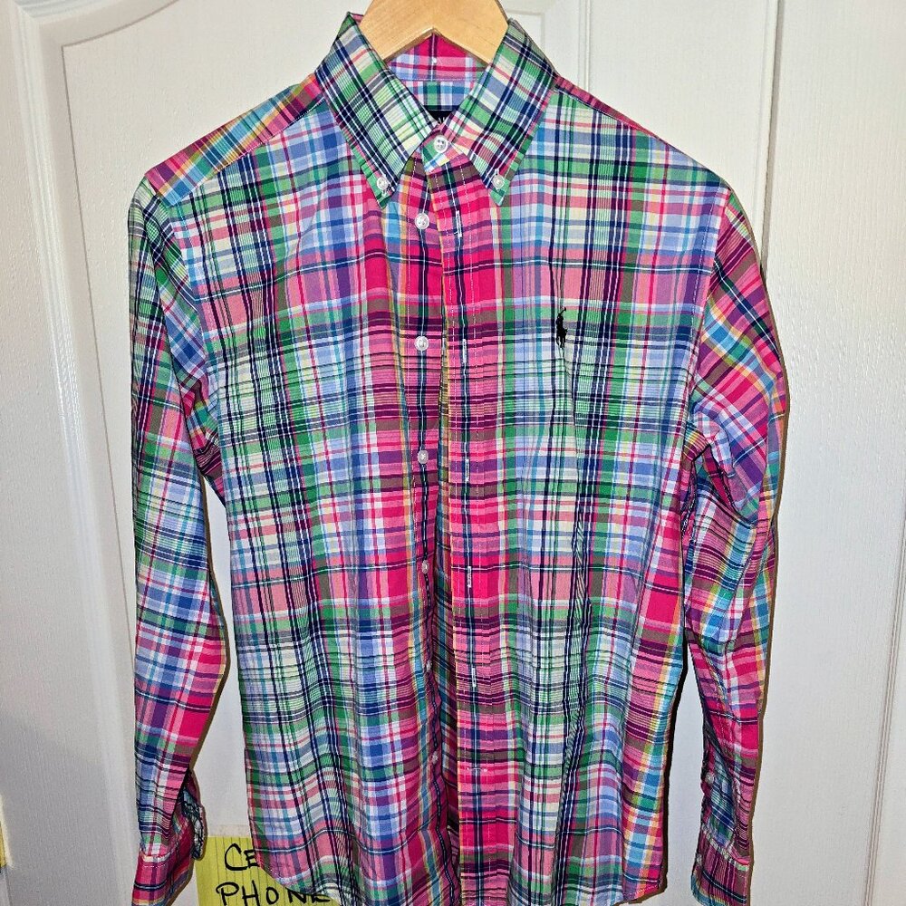 Lauren Ralph Lauren Plaid Cotton Button Shirt Rainbow Lightweight Size M